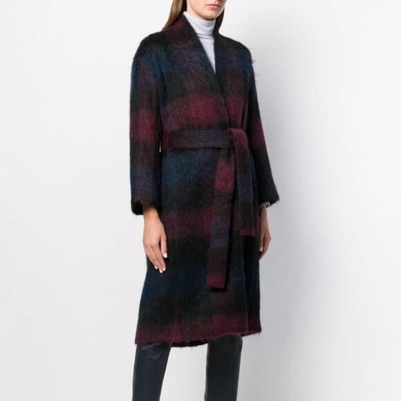 VINCE Brushed Plaid Wool Blend Long Coat - Picture 3 of 9